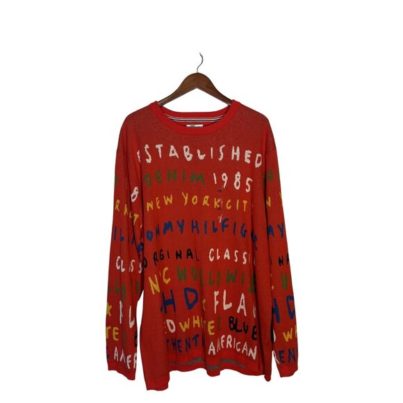 Tommy Hilfiger Bold and Colorful Graffiti Crewneck Cotton Sweater Mens Size XXLT - Picture 4 of 9